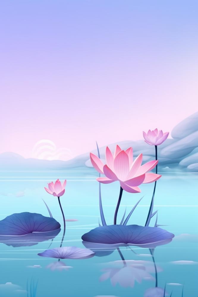 蓝色光影清新荷花背景