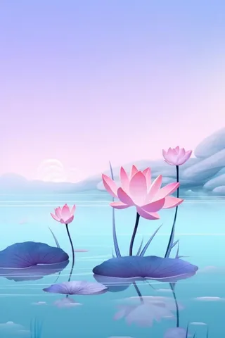 蓝色光影清新荷花背景