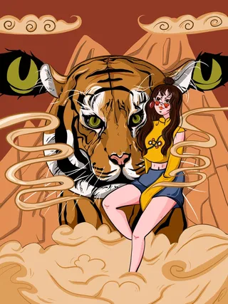 虎年中国风萌虎插画