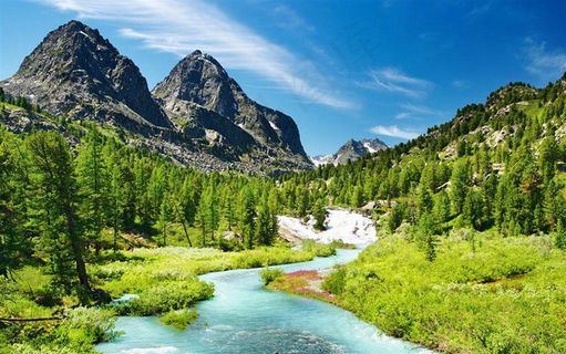 唯美山峰溪流山水风景图片