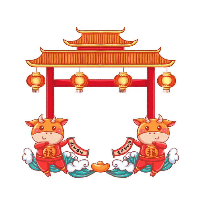 中国风复古式国潮门楼手绘城门插画牌楼建筑PSD素材png免扣图psd模版下载