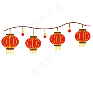 中国风 手绘 卡通元素 传统 复古红 灯笼装饰 PNG 免抠 