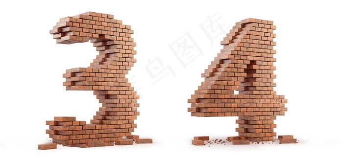 创意砖墙34字母设计高清图片