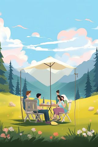 露营风景清新蓝天白云背景