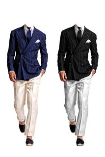 男士蓝色黑色双图走路全身正装