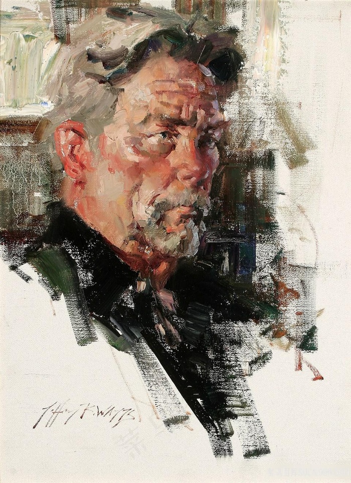 胡须男老先生油画