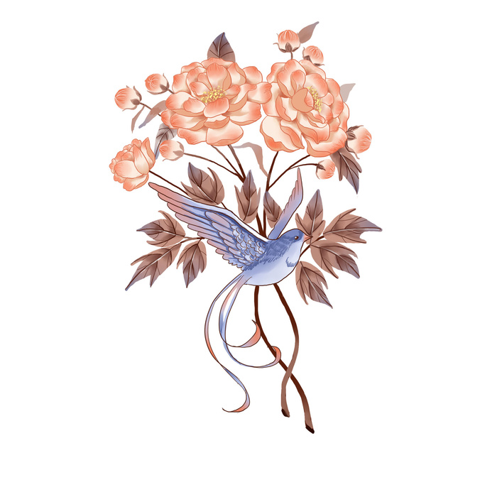 手绘国潮中国风古典牡丹花国花花卉装饰图案PSD设计素材