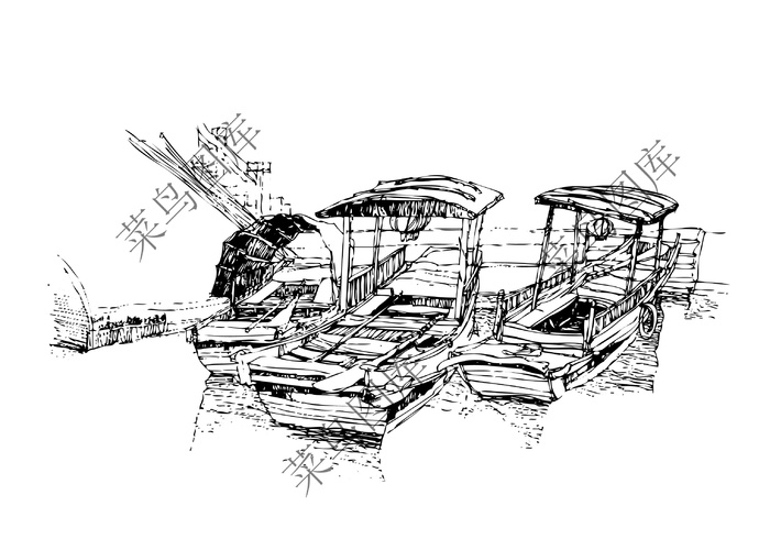 岸边停船线条矢量图ai矢量模版下载