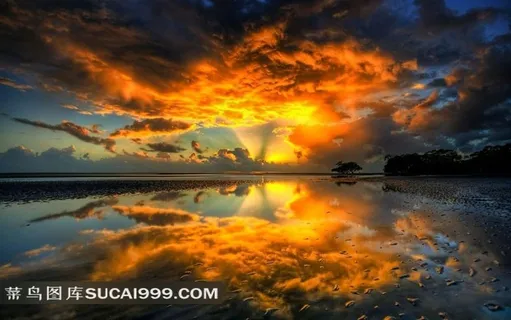 平静海面倒影朝霞