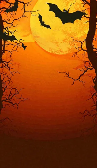 万圣节夜晚恐怖树枝橙黄色暗黑，西方节日