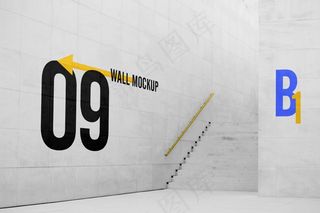 导视指示牌商场墙面空间展示VI标志智能贴图样机设计PSD模板素材