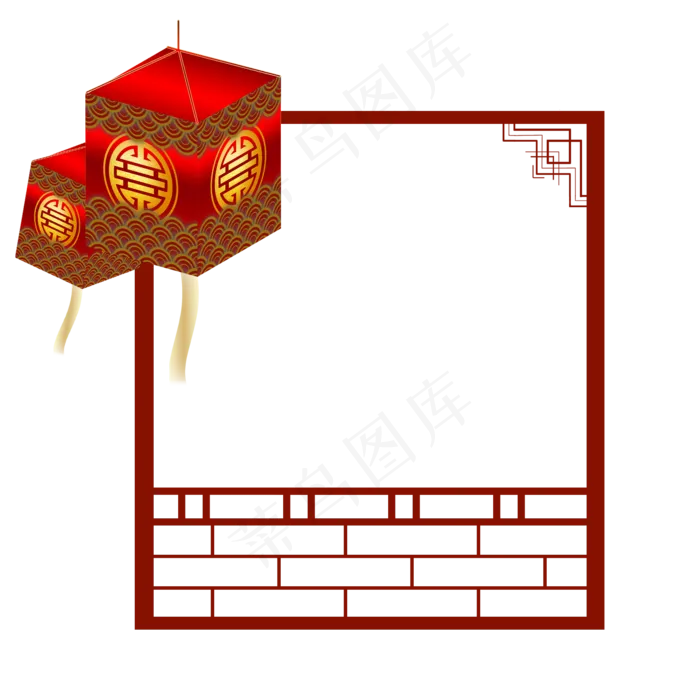 中国风 手绘 卡通元素 传统 复古红 灯笼装饰 PNG 免抠 