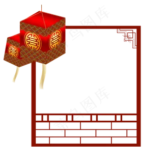 中国风 手绘 卡通元素 传统 复古红 灯笼装饰 PNG 免抠 