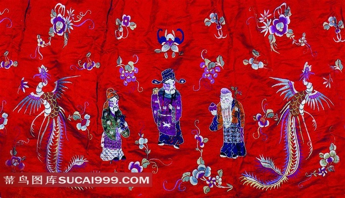 寿星凤凰图案刺绣