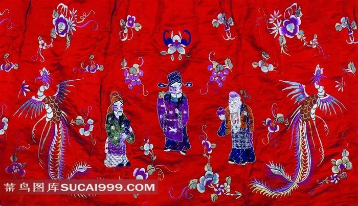 寿星凤凰图案刺绣