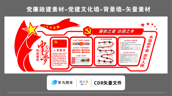 党建文化墙党建素材CDR预览图红色背景廉政之道治国之本中国梦忠于党cdr矢量模版下载