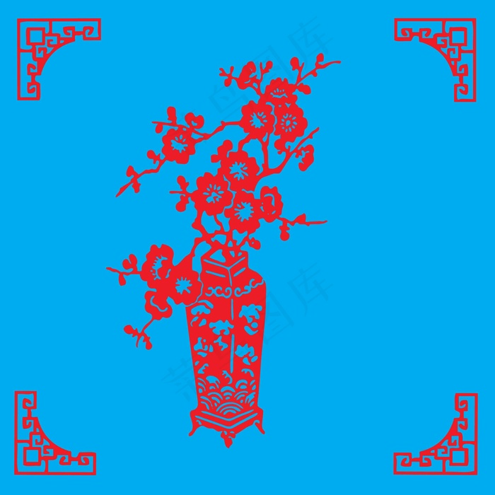 花瓶剪纸 剪纸风元素ai矢量模版下载