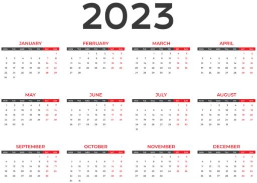 2023 年日历 PNG免抠(600x428)