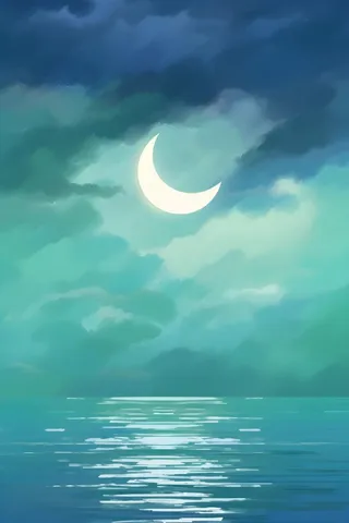 夜晚月亮河边清新意境背景