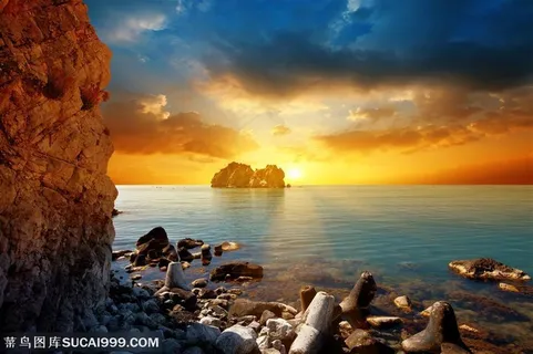 海上日出日落自然风光高清图片