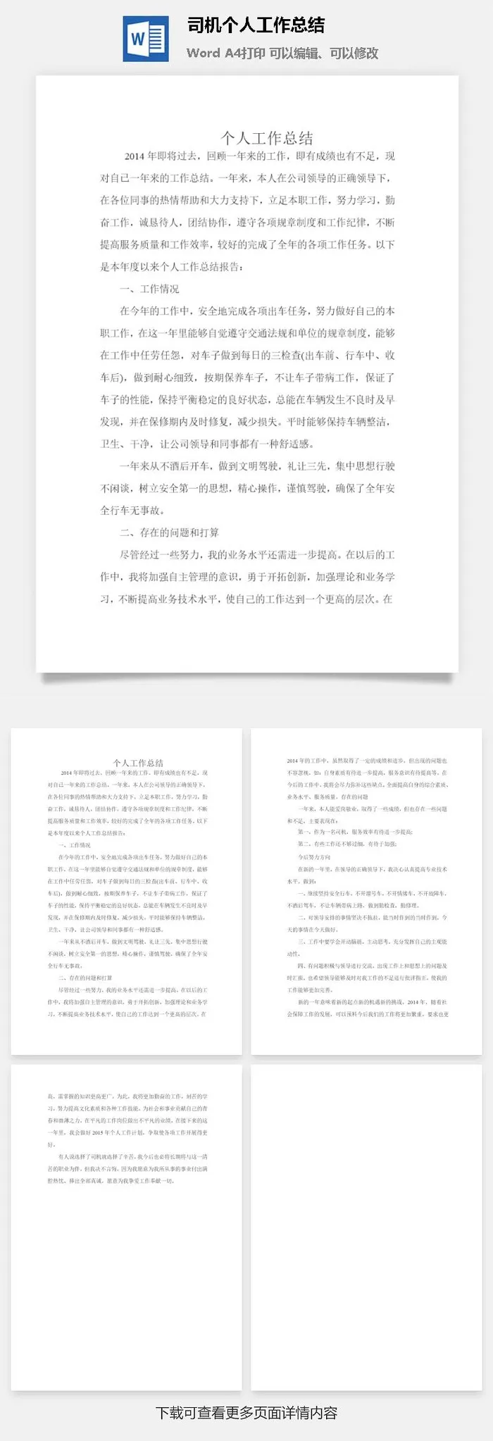 司机个人工作总结word模板