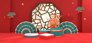 中国风国潮电商促销首页海报C4D背景图3D场景立体设计PSD素材模板