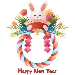 手绘兔子卷圈兔年挂画