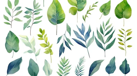 绿叶植物树叶茶壶免抠