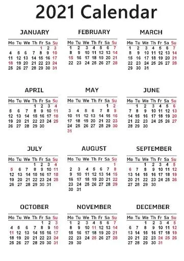 2021 年日历 PNG免抠(361x512)