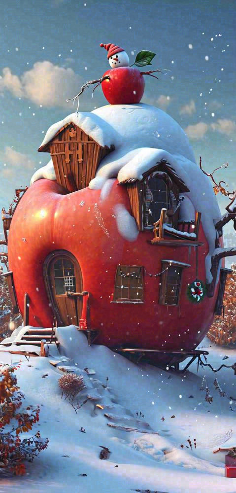 冬天创意苹果雪屋圣诞节，大雪小雪冬至立冬(752x1568)