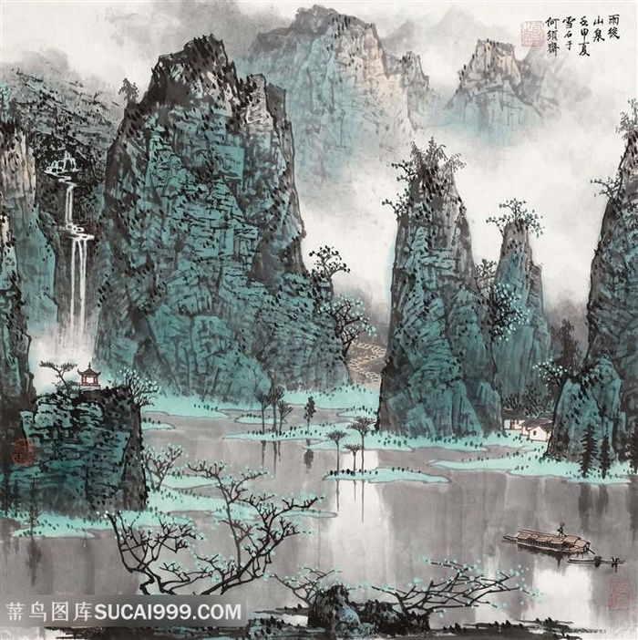 白雪石湖畔木舟高清唯美风景画