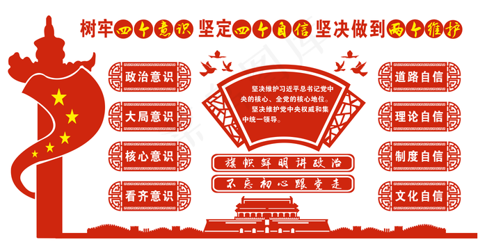 四个自信党建文化墙cdr矢量模版下载