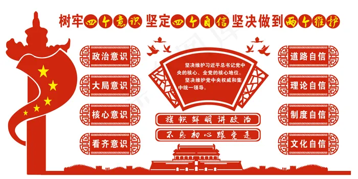 四个自信党建文化墙cdr矢量模版下载