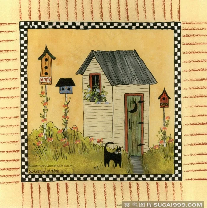 木屋乡村风景画油画