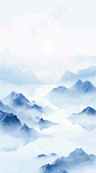 中国风山雾云海山脉意境山水画