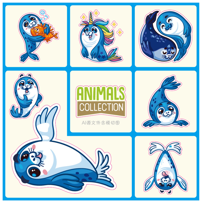 卡通动物不干胶标签贴纸