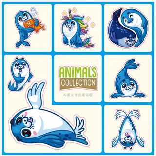 卡通动物不干胶标签贴纸