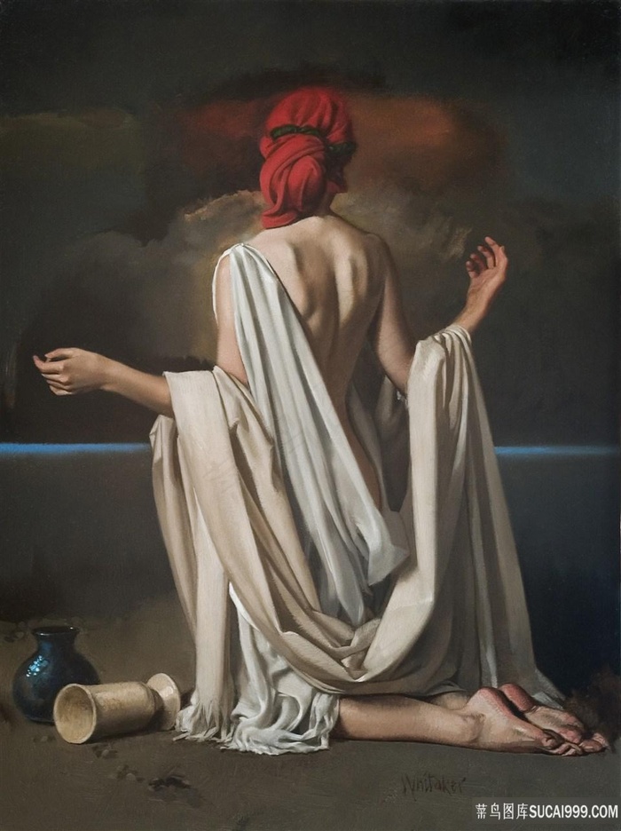 唯美女士背面油画风景画油画图片