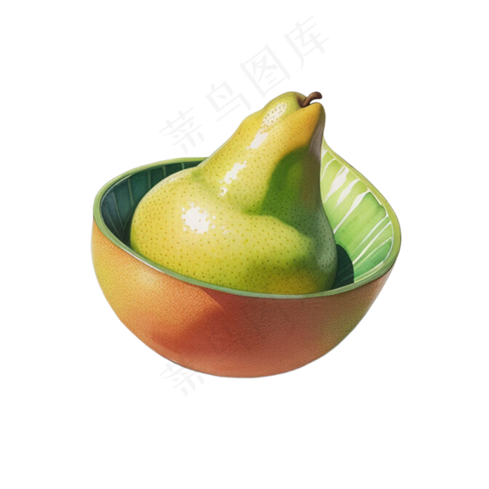 绿色分享创意高清手绘免抠素材图梨柚子PNG10金秋美食
