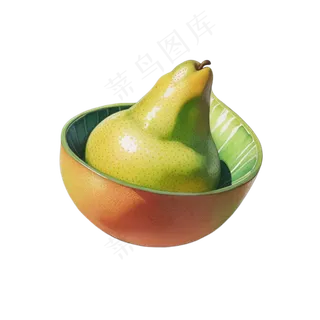 绿色分享创意高清手绘免抠素材图梨柚子PNG10金秋美食
