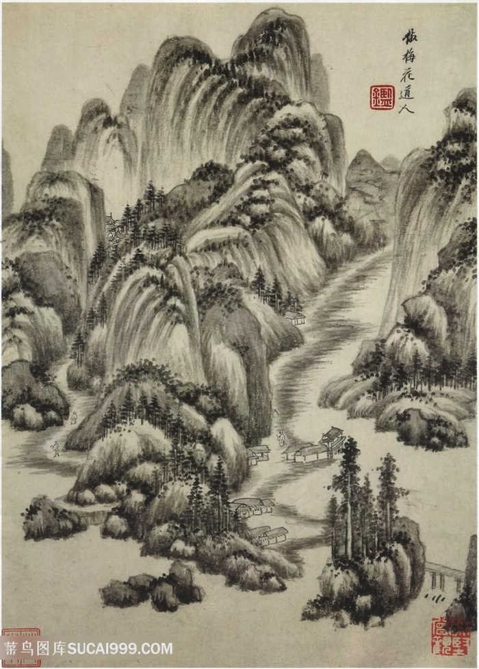 巨然仿古画册仿梅花道人国画图片
