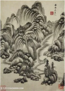 巨然仿古画册仿梅花道人国画图片