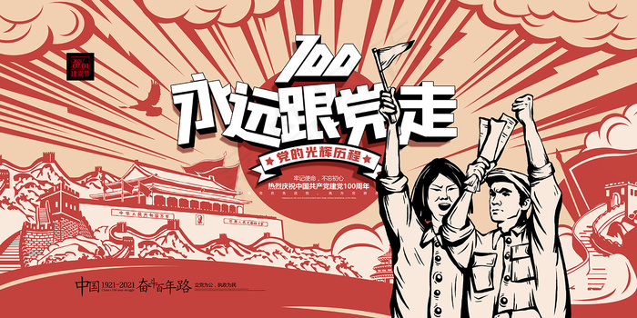 建党100周年红色党建海报