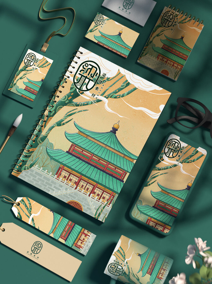 高端文创样机素材产品中国风国潮logo礼盒包装VI智能贴图PSD模板