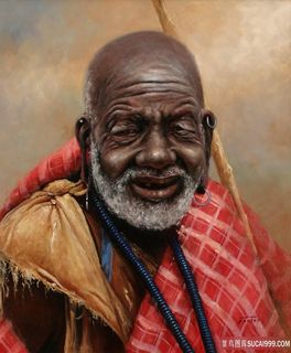 白胡须老人肖像油画