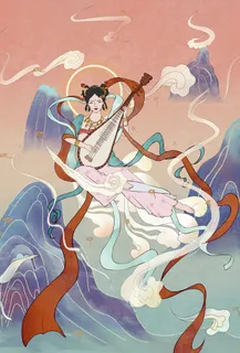 复古中国风国潮神话人物敦煌插画仙女手绘海报背景PSD设计素材