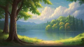 森林山林湖泊风景素材插画