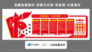 党建文化墙党建素材CDR预览图红色背景华表红旗永远跟党走优秀党员