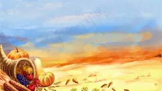 丰收的金色海岸摆放着南瓜号角与谷物(5种尺寸)