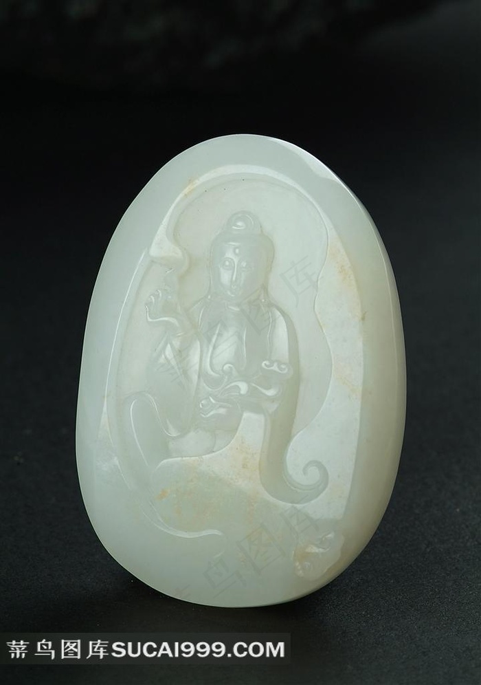 自在观音和田玉白玉雕刻